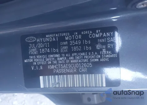 2012 Hyundai Accent Gs from USA, damaged, VIN KMHCT5AE9CU012605